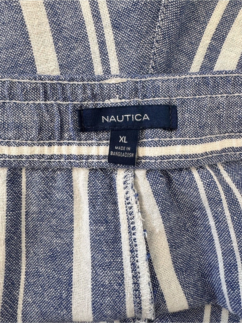 Nautica Linen Blend Blue White Striped Drawstring Shorts XL Pockets - Picture 7 of 7